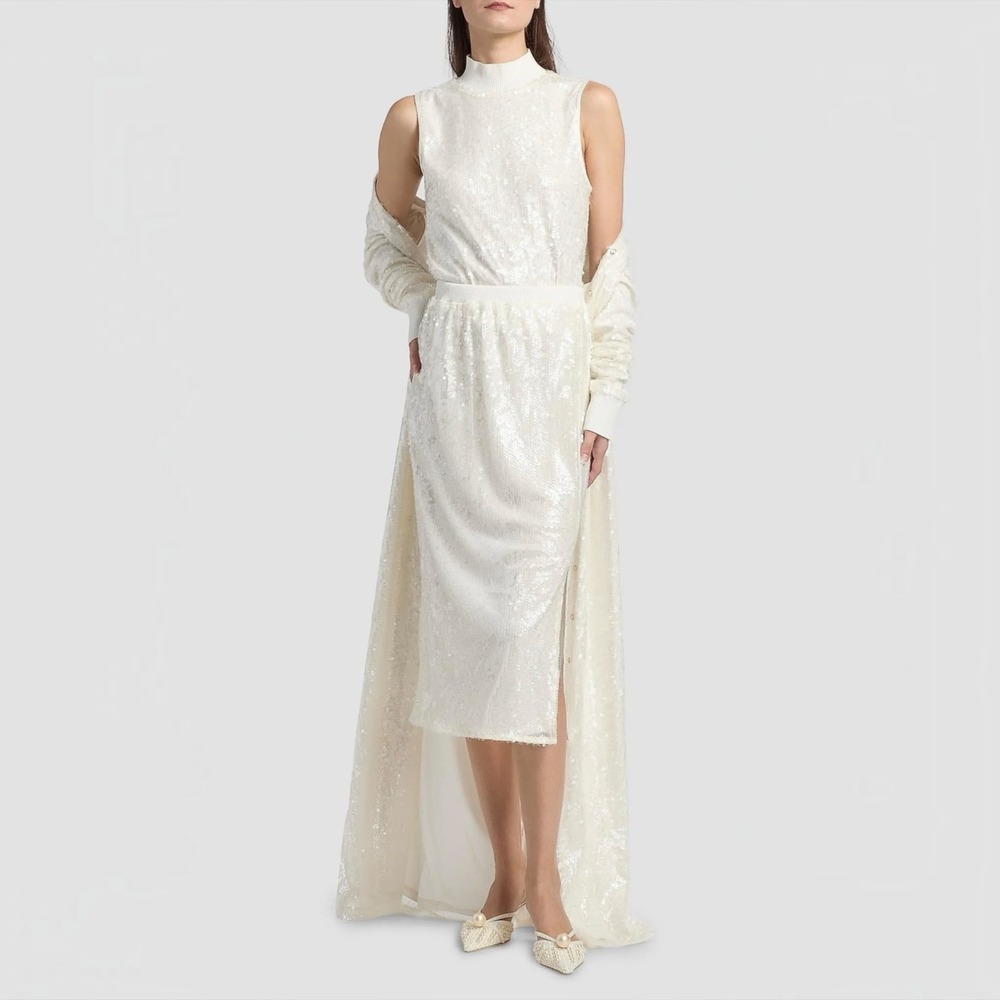 NEW RAMY BROOK Cellina Sequined Sleeveless Top Winter White Size XS NWT